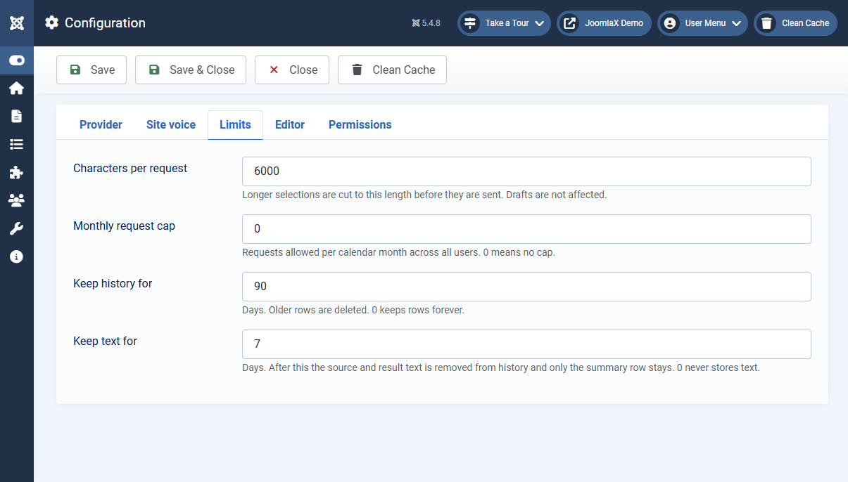 Site voice and limits
