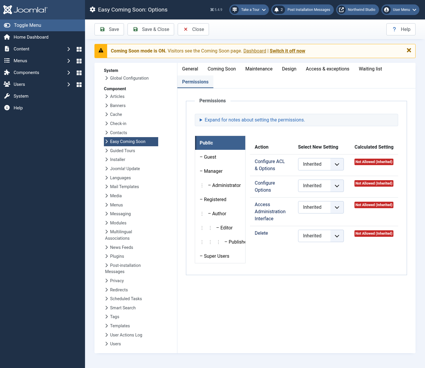 Permissions tab