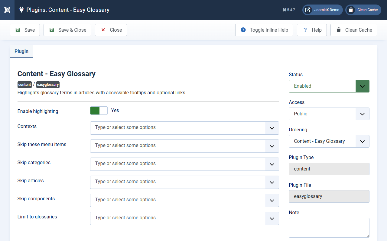 Content plugin settings