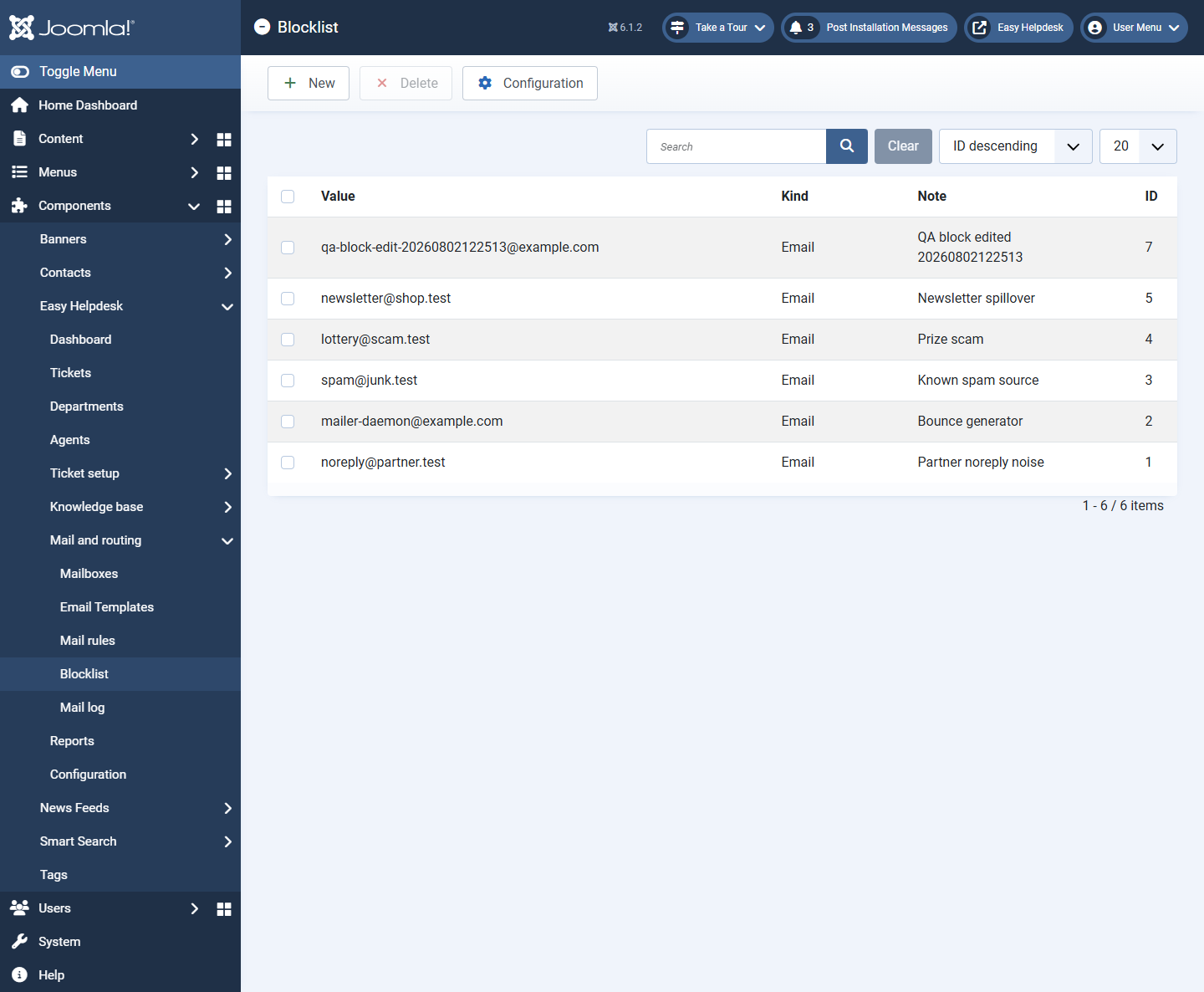 Blocklist and mail log