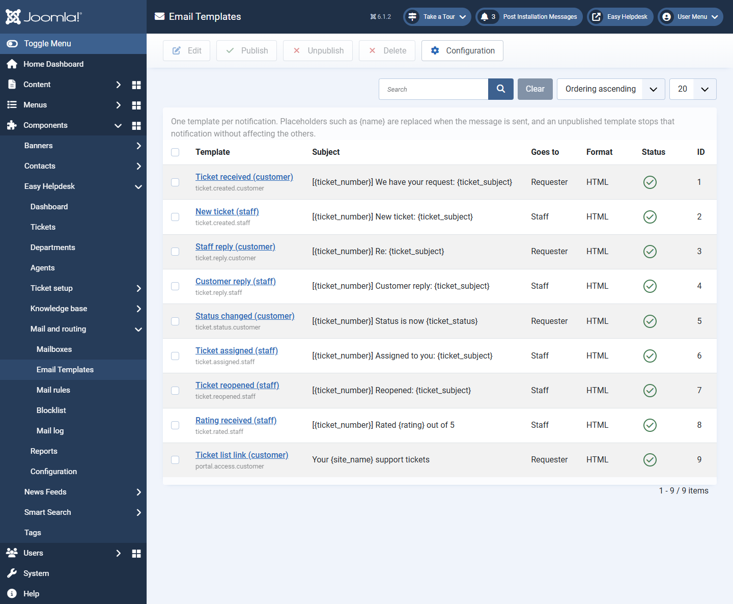 Email templates and notifications