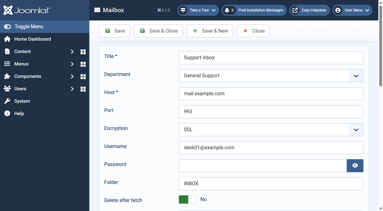 Mailboxes and email fetch