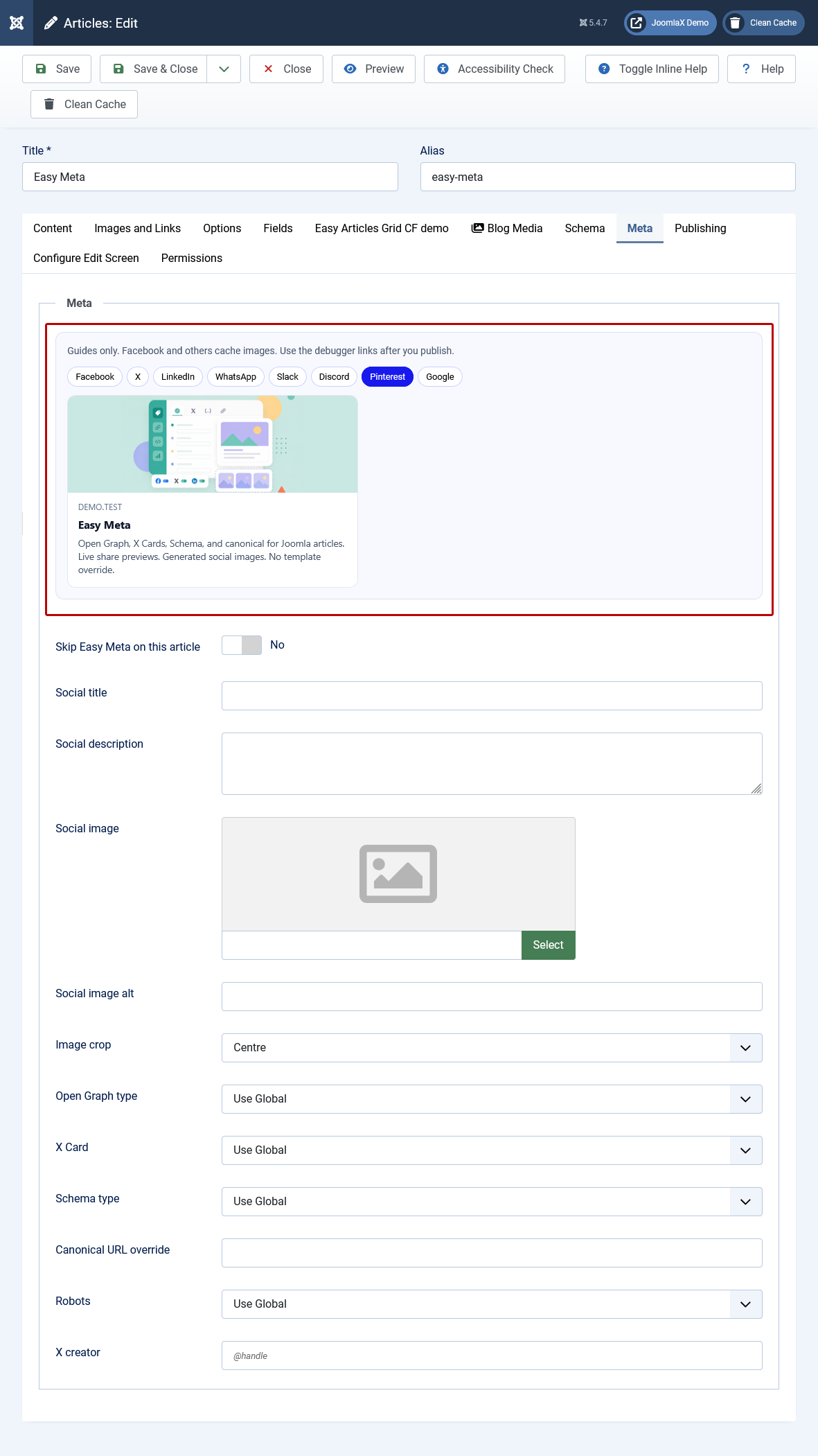 Article Meta tab