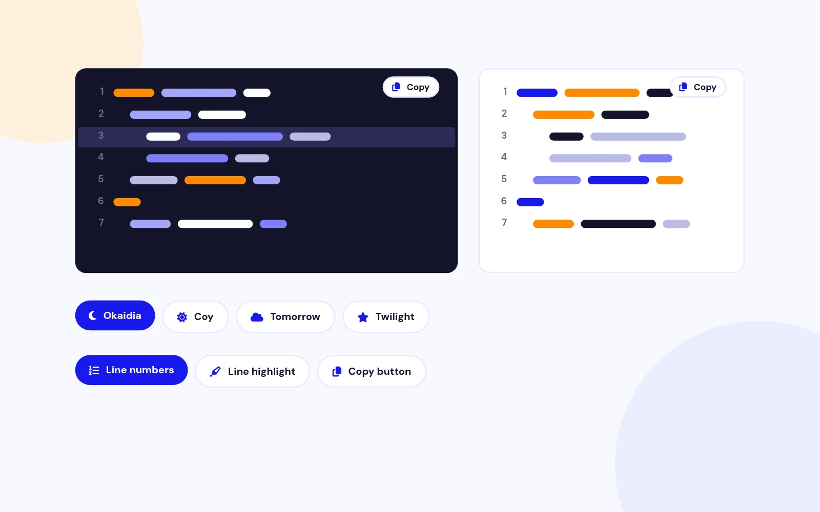 Themes, Line Numbers and Copy