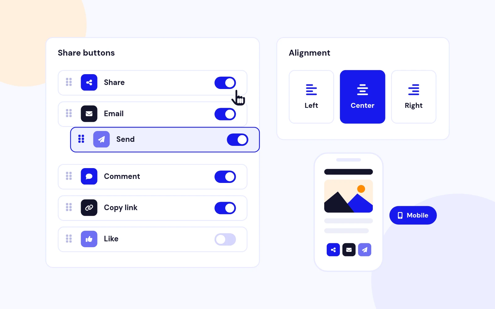 Arrange Share Icons by Drag and Drop