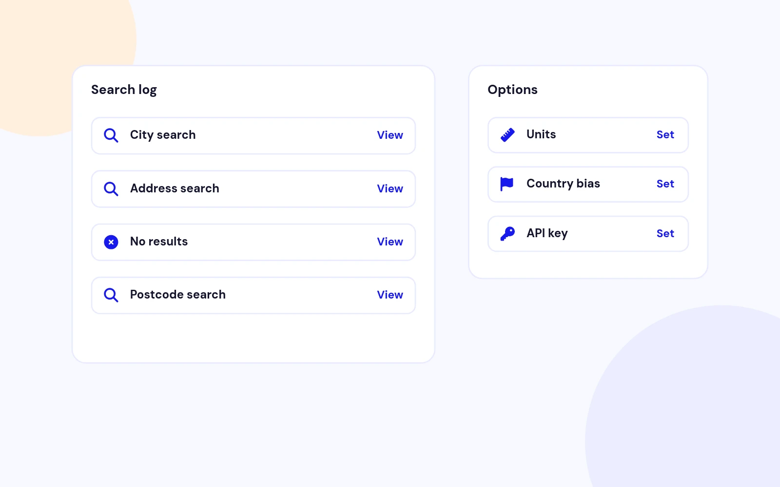 Search Log and Options