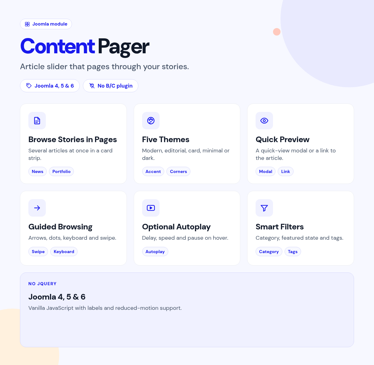 Content Pager features