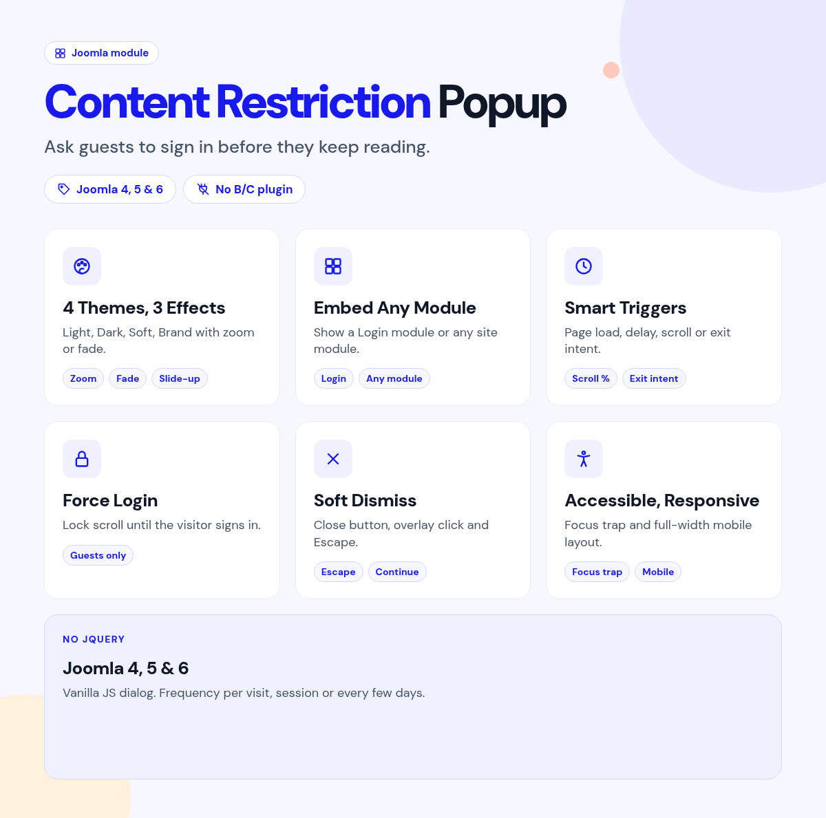 Content Restriction Popup features