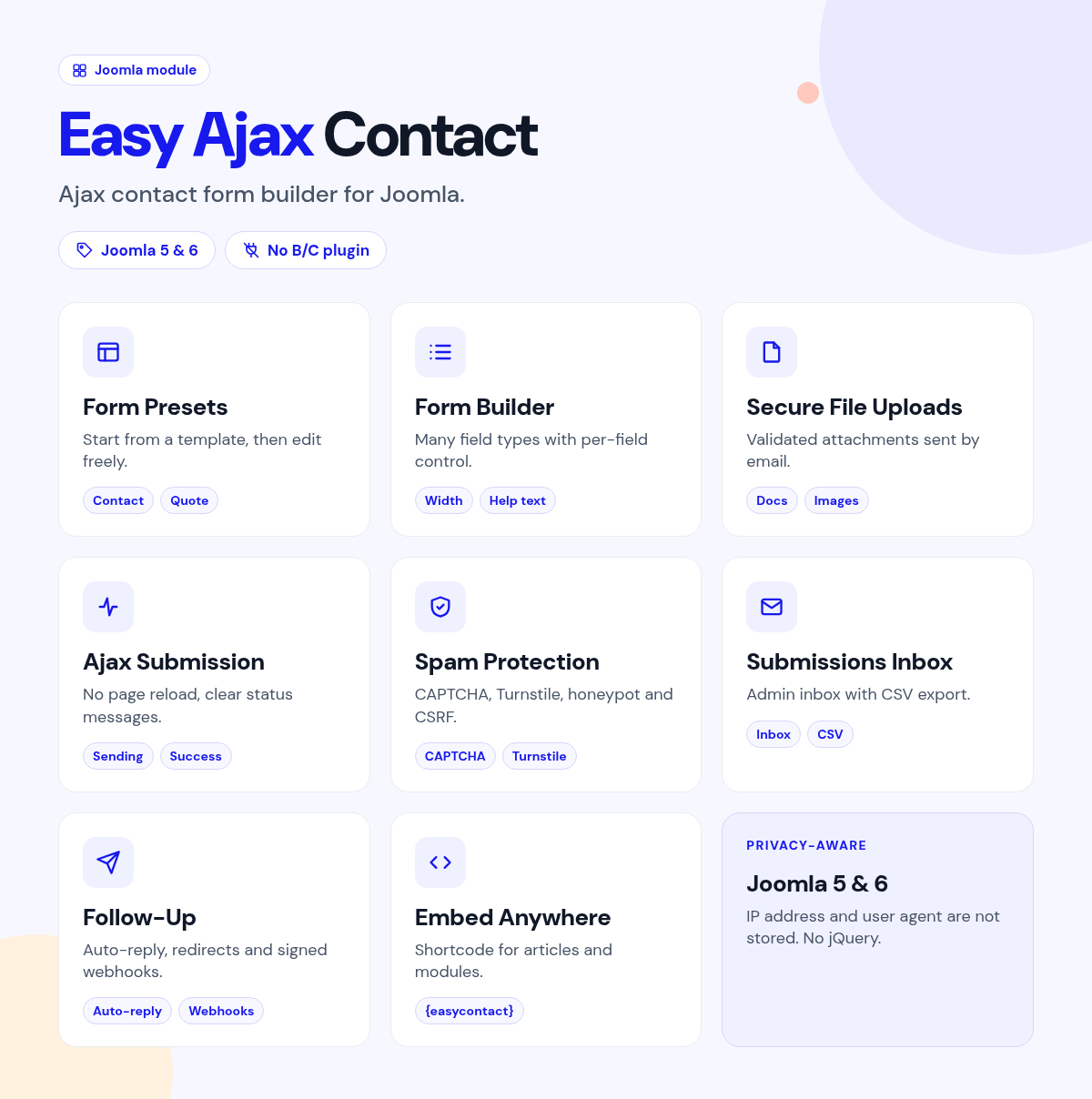 Easy Ajax Contact features