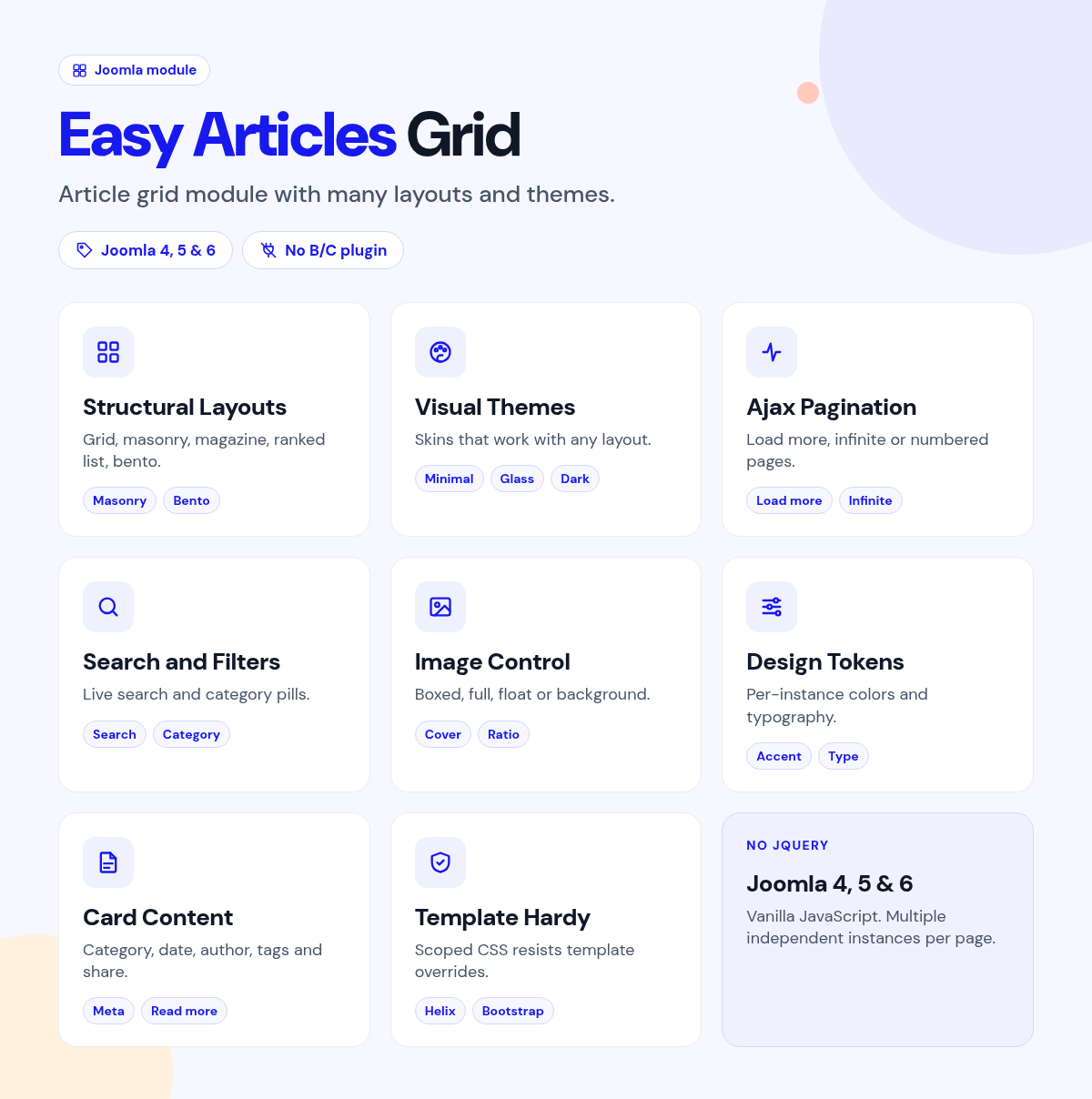 Easy Articles Grid features