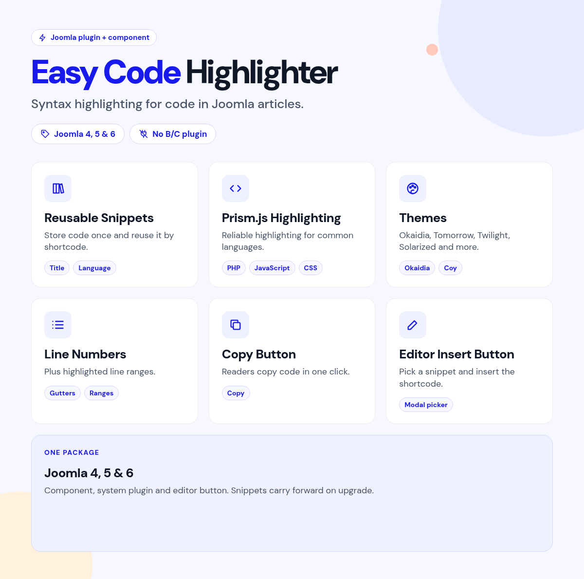 Easy Code Highlighter features