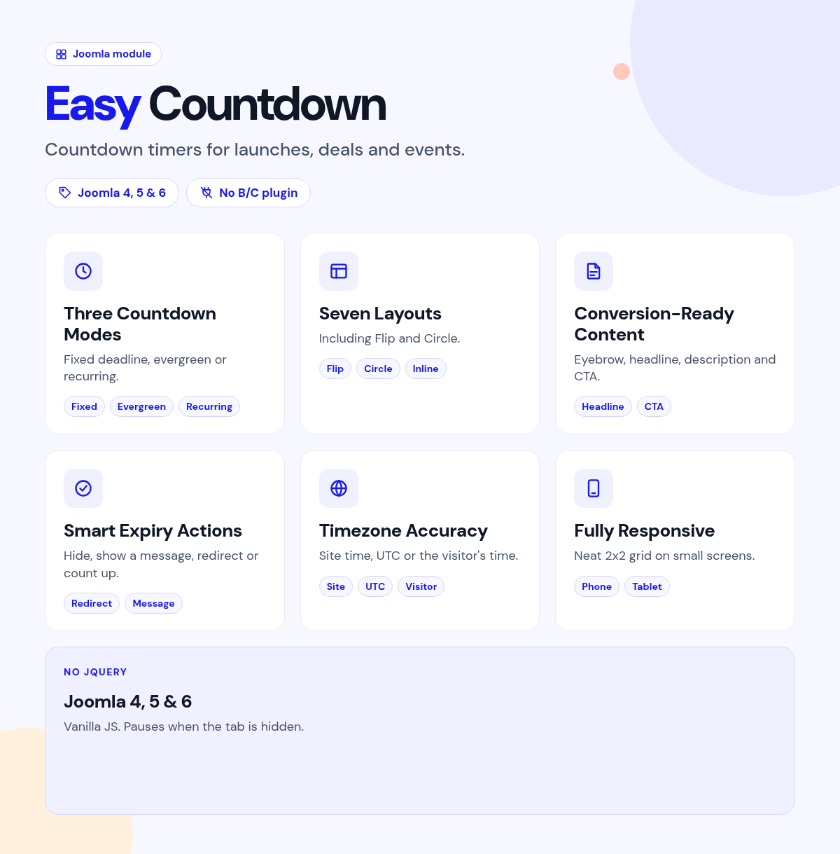 Easy Countdown features