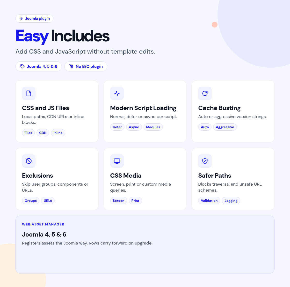 Easy Includes features