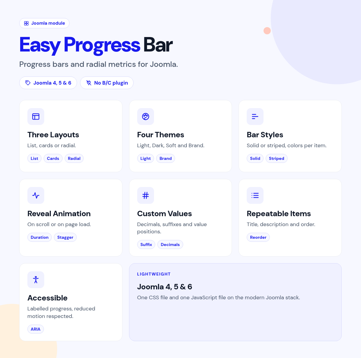 Easy Progress Bar features