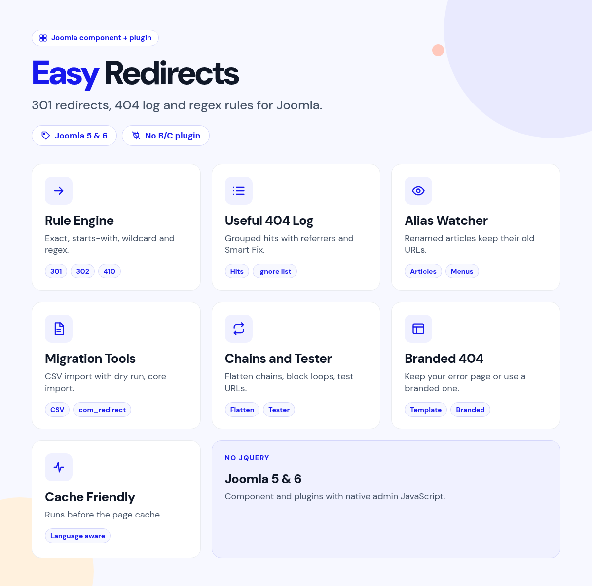 Easy Redirects features