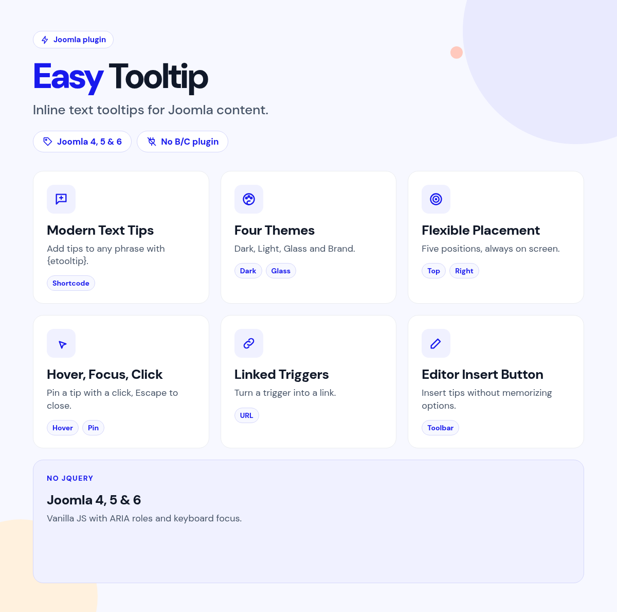 Easy Tooltip features
