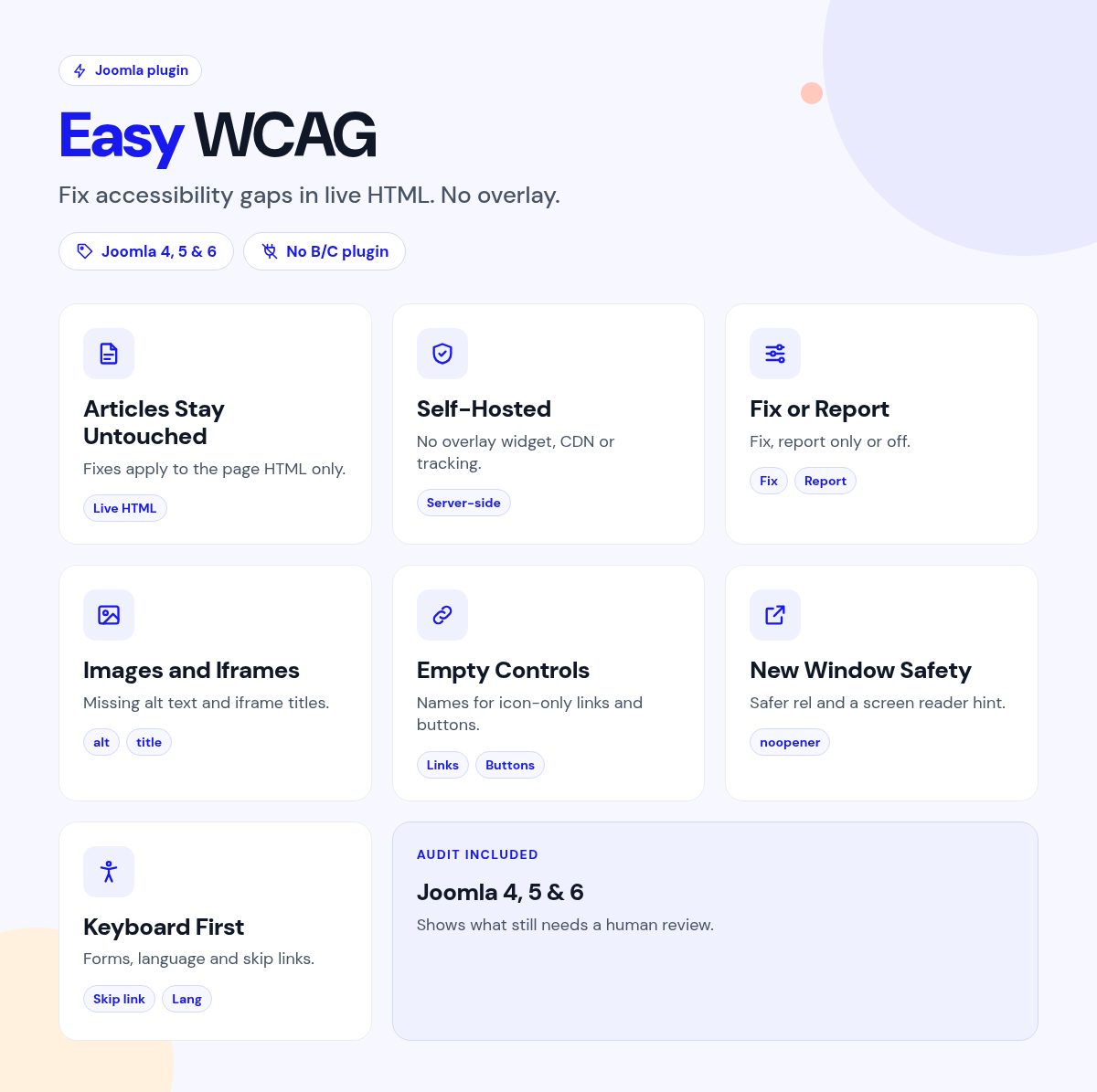 Easy WCAG features