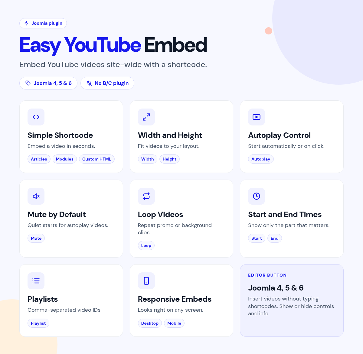 Easy YouTube Embed features