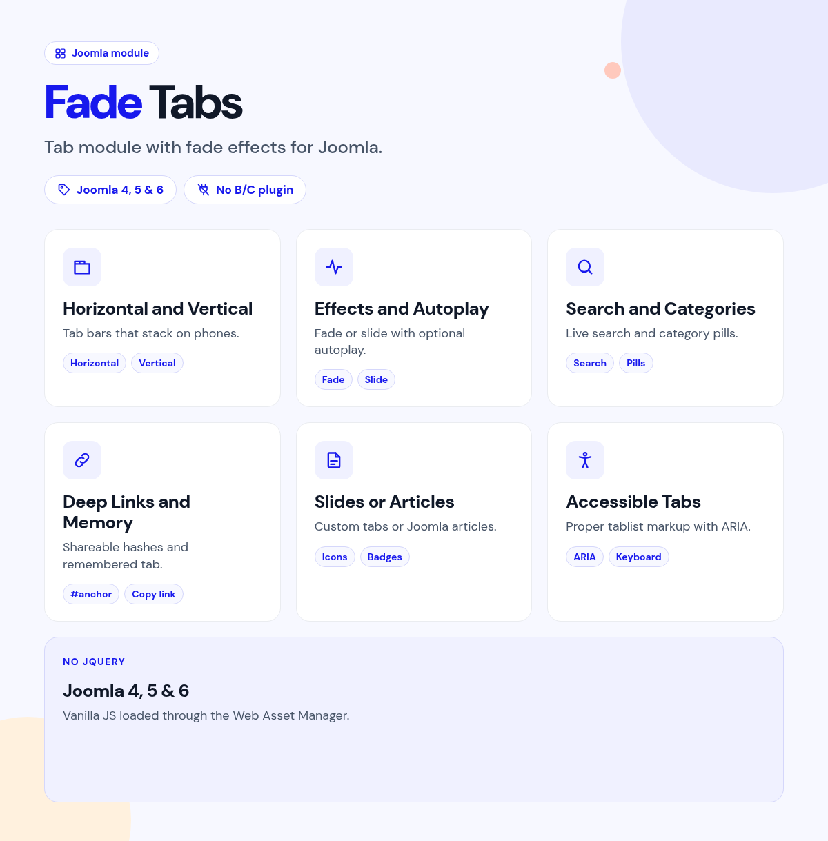 Fade Tabs features