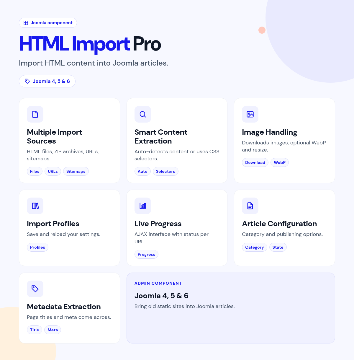 HTML Import Pro features
