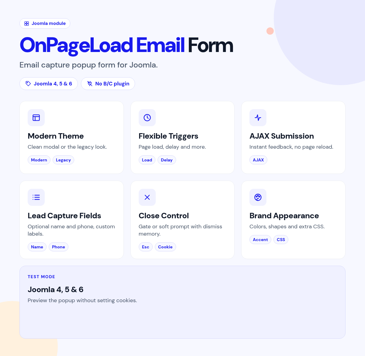 onPageLoad Email Form features
