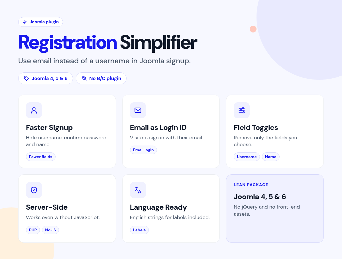 Registration Simplifier features