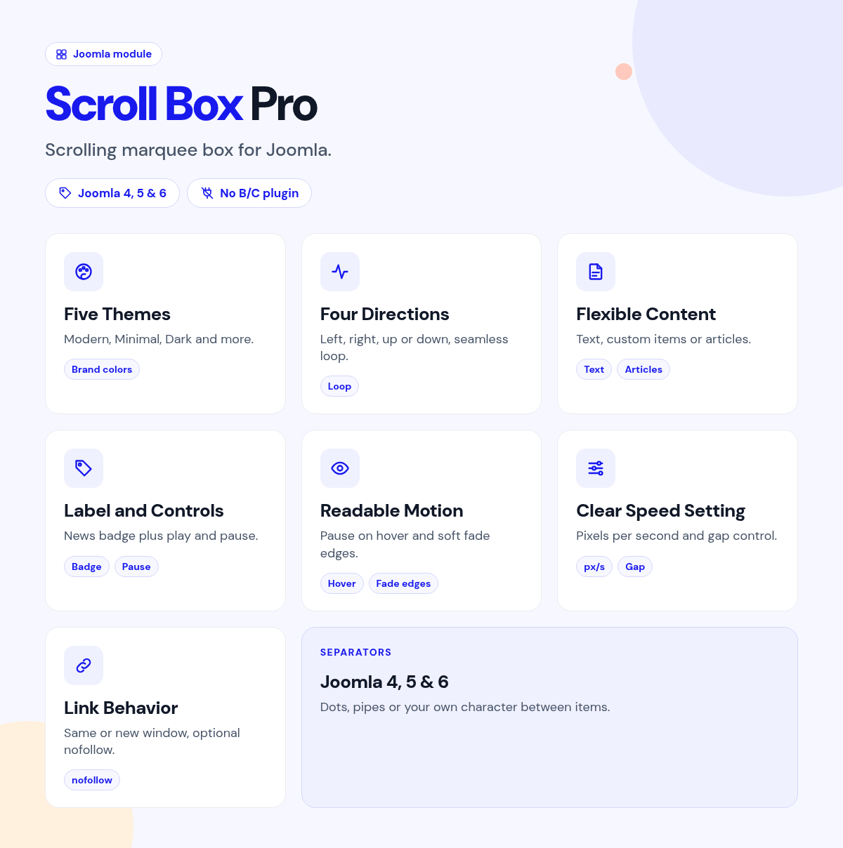 Scroll Box Pro features