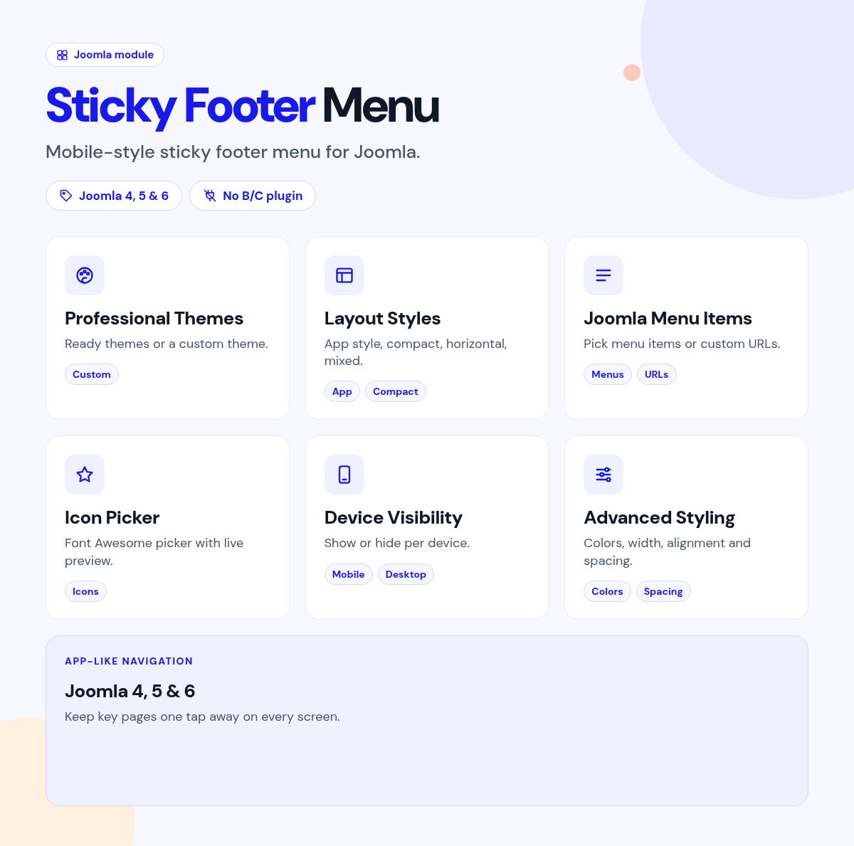 Sticky Footer Menu features
