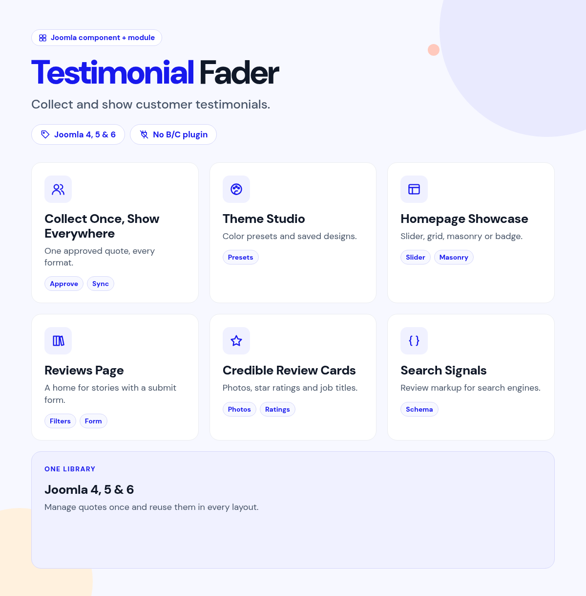 Testimonial Fader features
