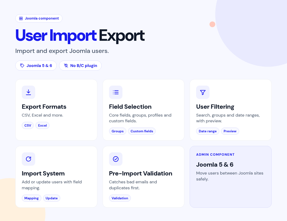 User Import Export features