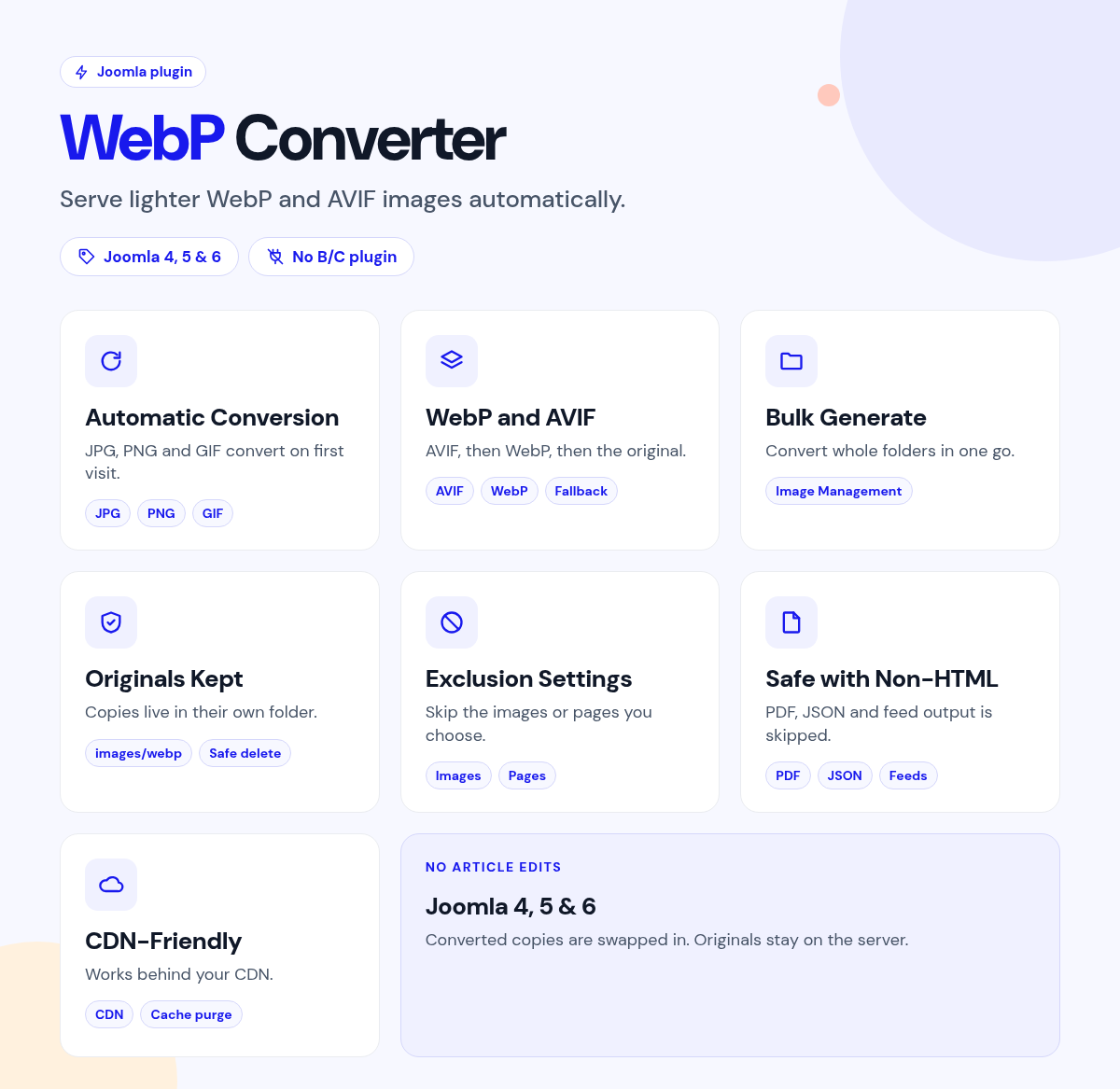 WebP Converter features